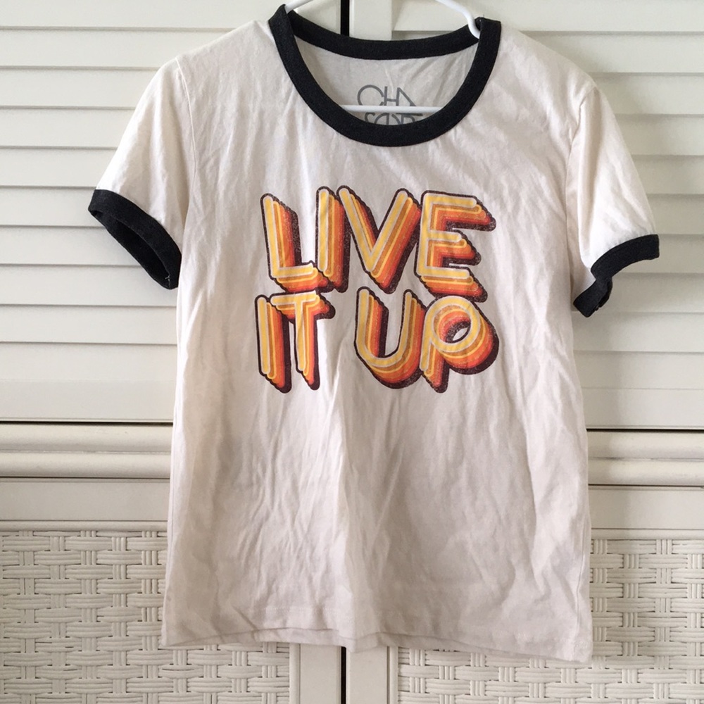 Chaser Live It Up t shirt small cream retro